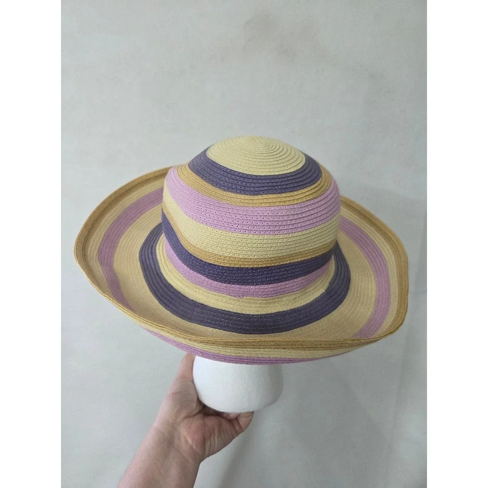 Columbia Sportswear Womens Striped Sun Hat Purple Yellow Tan Wide Brim CL9141 OS